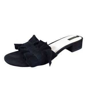 Alfani Monah Womens Leather Slide Sandals Size 8 Black Ruffle Block Heel Dress